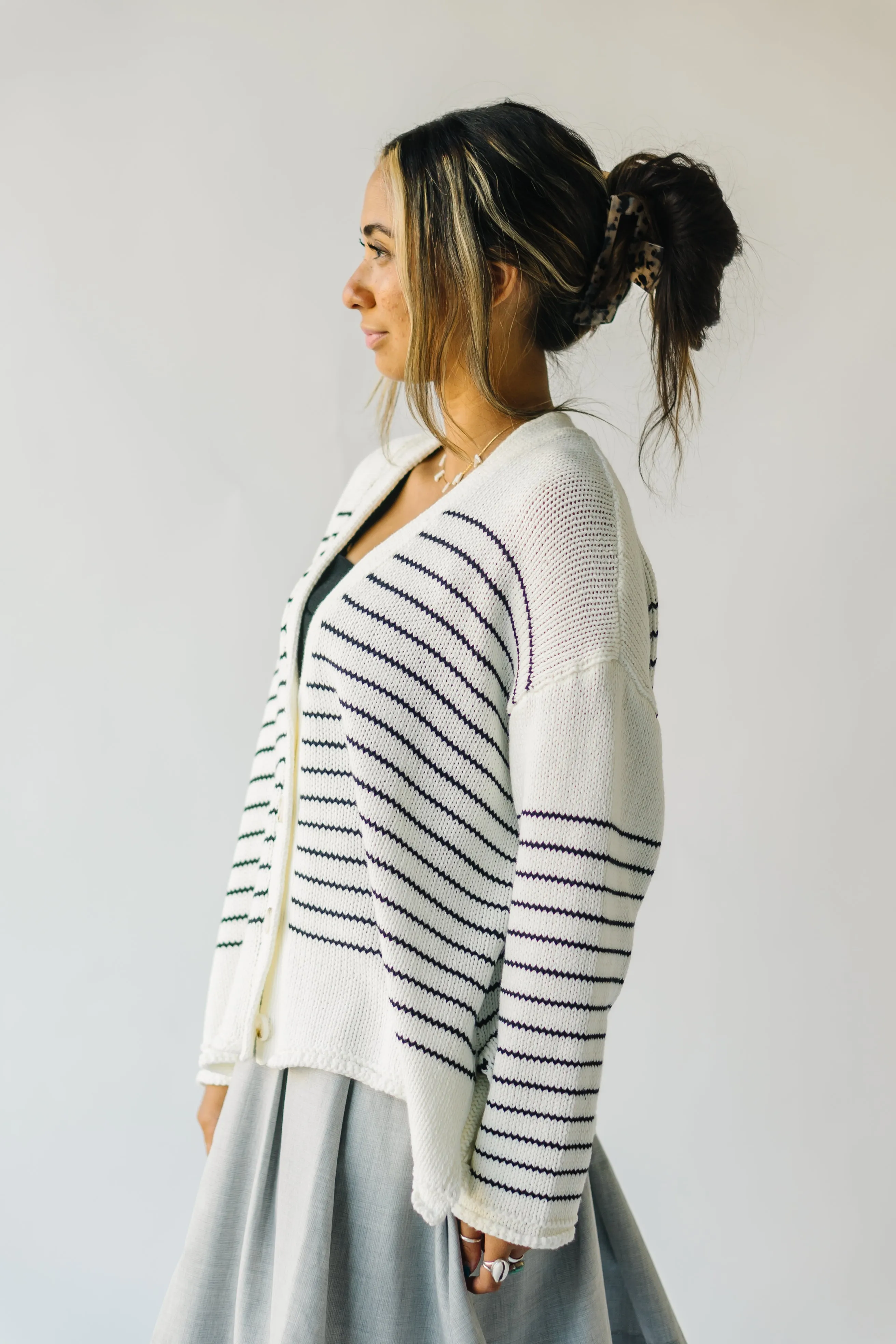 The Trudie Striped Cardigan in Black   White