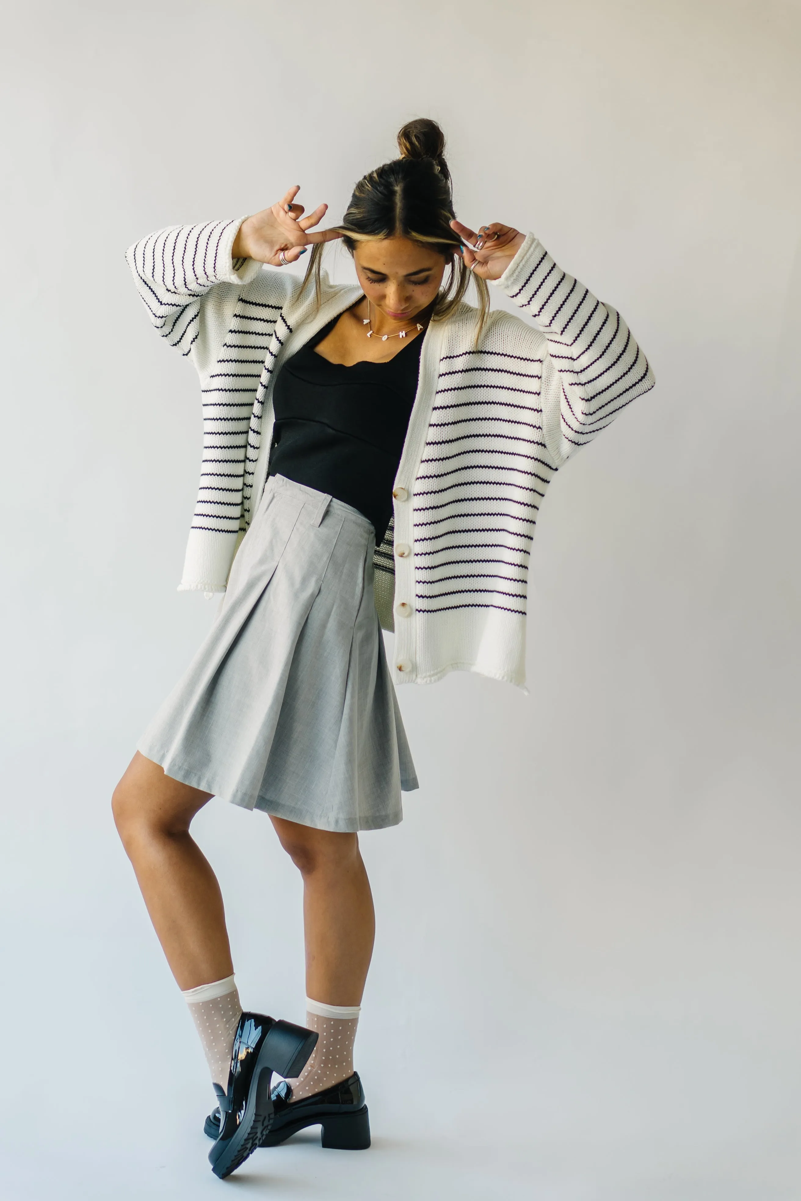 The Trudie Striped Cardigan in Black   White