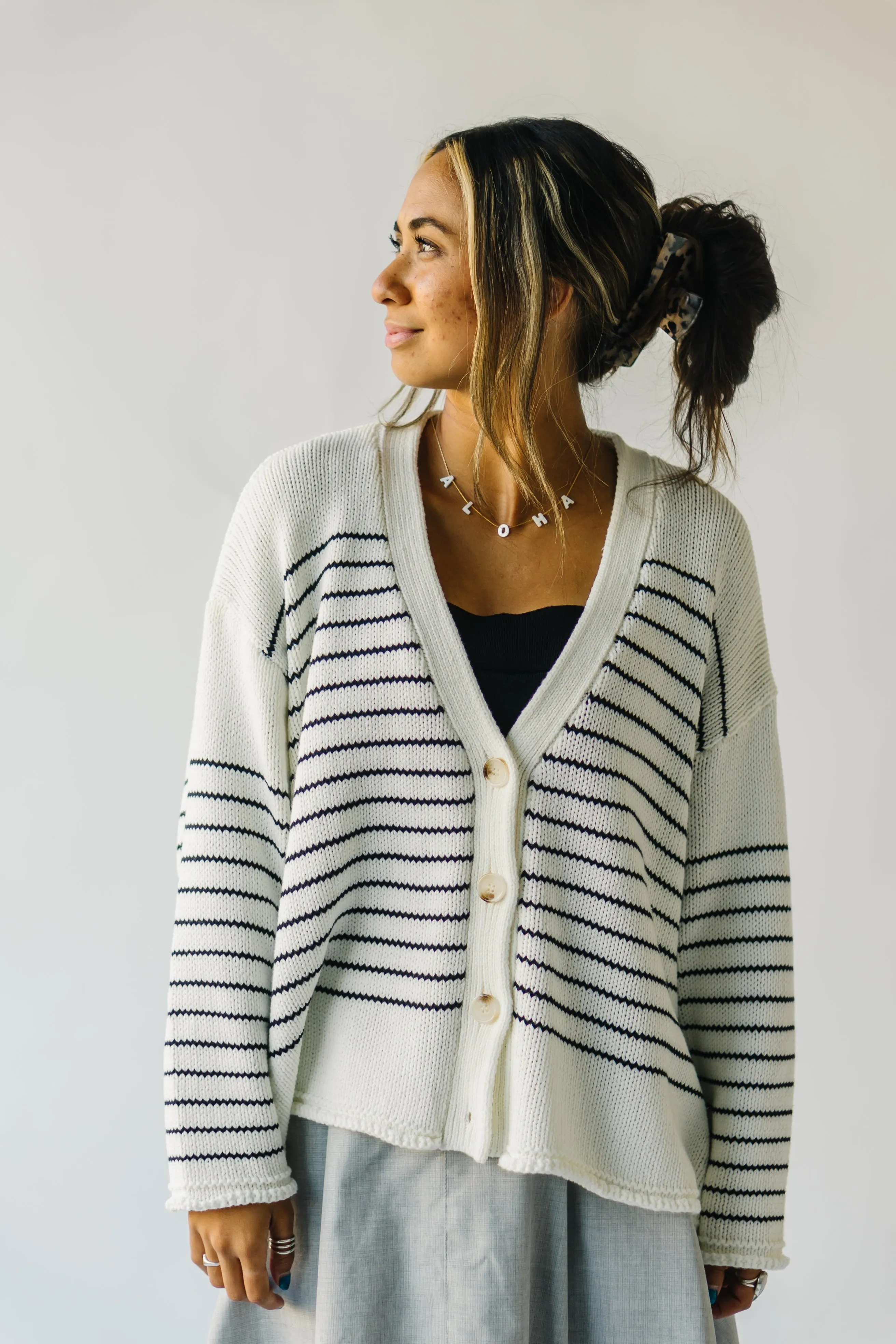 The Trudie Striped Cardigan in Black   White