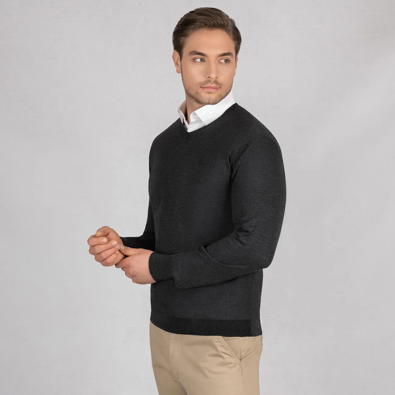 Wool Pullover Light V Neck Men