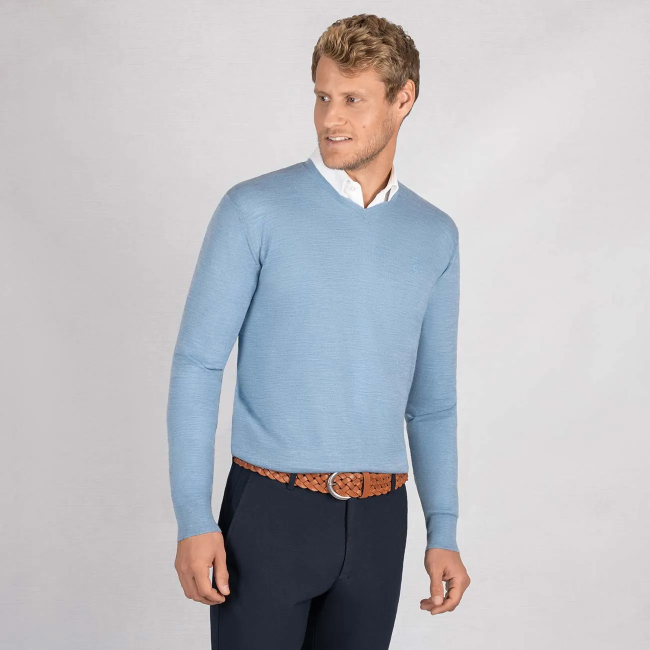 Wool Pullover Light V Neck Men