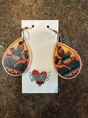 XOXO Art & Co Serape Cactus Leather Teardrop Earrings